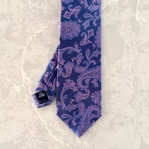 Paul Frederick Men's 100% Silk Necktie Blue/ Pink Paisley‎